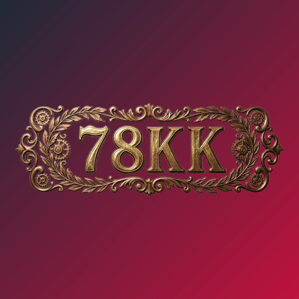Logotipo vintage da marca 78kk com tipografia clássica e moldura ornamental em estilo retrô premium, composição horizontal retangular com fundo transparente para cabeçalho de site